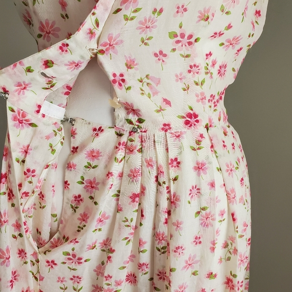 50s Vintage Nelly Don Pink & White Floral Tea Dress With Flat Collar - Picture 9 of 16
